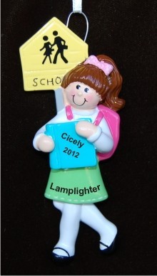 Brunette School Girl Christmas Ornament Personalized by RussellRhodes.com