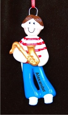 Saxophone Boy Christmas Ornament Personalized by Russell Rhodes