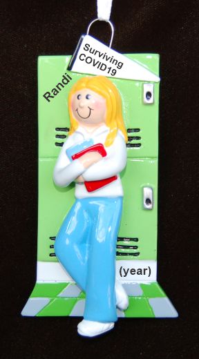 Pandemic Christmas Ornament Female Blond Personalized by RussellRhodes.com