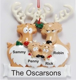 Reindeer Family of 4 Christmas Ornament Personalized by Russell Rhodes
