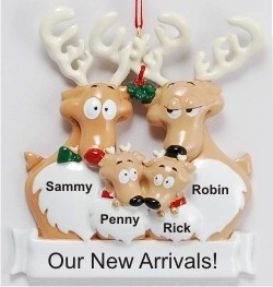 Reindeer Family Proud Parents of Twins Christmas Ornament Personalized by Russell Rhodes