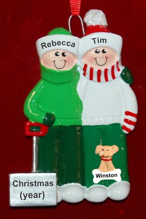 Snow Shovel Couple Christmas Ornament with Pets Personalized by RussellRhodes.com