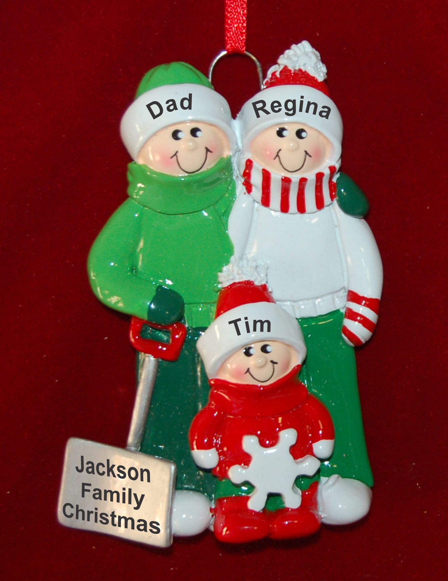 Personalized Snow Shovel Family Family Christmas Ornament for 3 by Russell Rhodes
