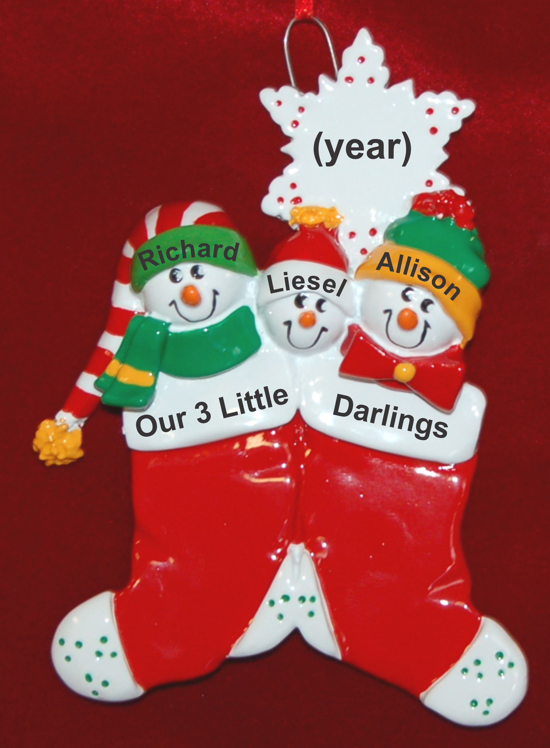 Family Christmas Ornament Festive Stockings Just the 3 Kids Personalized by RussellRhodes.com