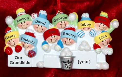 Grandparents Christmas Ornament Snowball Fun 10 Grandkids Personalized by RussellRhodes.com