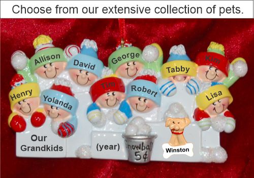 Family Christmas Ornament Snowball Fun Family 10 with Pets Personalized by RussellRhodes.com