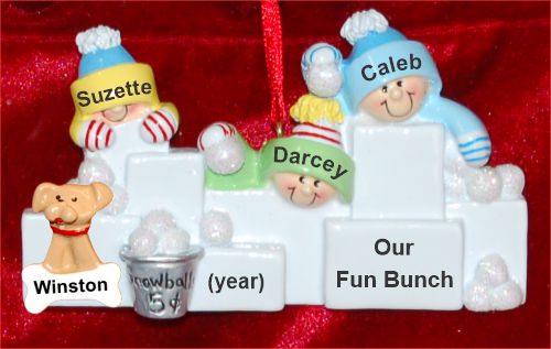 Family Christmas Ornament Snowball Fun Just the 3 Kids with Pets Personalized by RussellRhodes.com