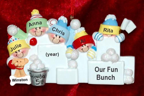 Family Christmas Ornament Snowball Fun Just the 5 Kids with Pets Personalized by RussellRhodes.com