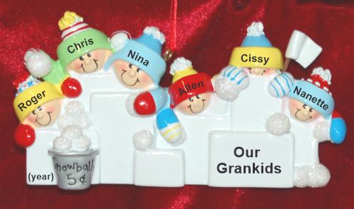 Grandparents Christmas Ornament Snowball Fun 6 Grandkids Personalized by RussellRhodes.com