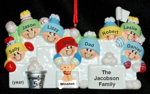 Family Christmas Ornament Snowball Fun for 8 with Pets Personalized by RussellRhodes.com