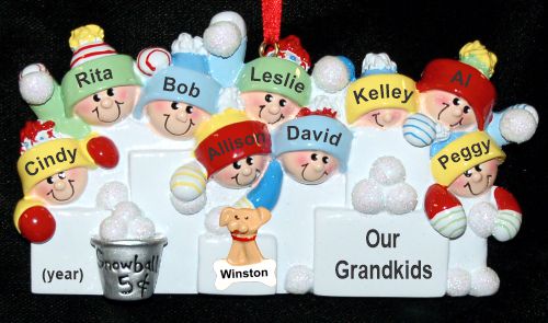 Grandparents Christmas Ornament Snowball Fun Grandkids 9 with Pets Personalized by RussellRhodes.com
