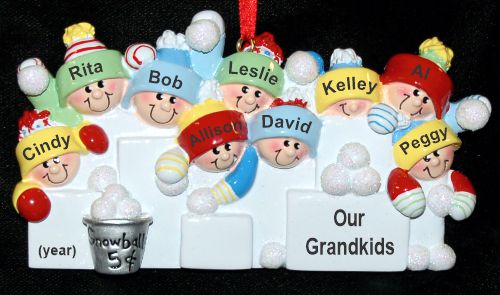 Grandparents Christmas Ornament Snowball Fun Grandkids 9 Personalized by RussellRhodes.com