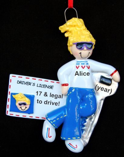 New License Christmas Ornament Female Blond Personalized by RussellRhodes.com