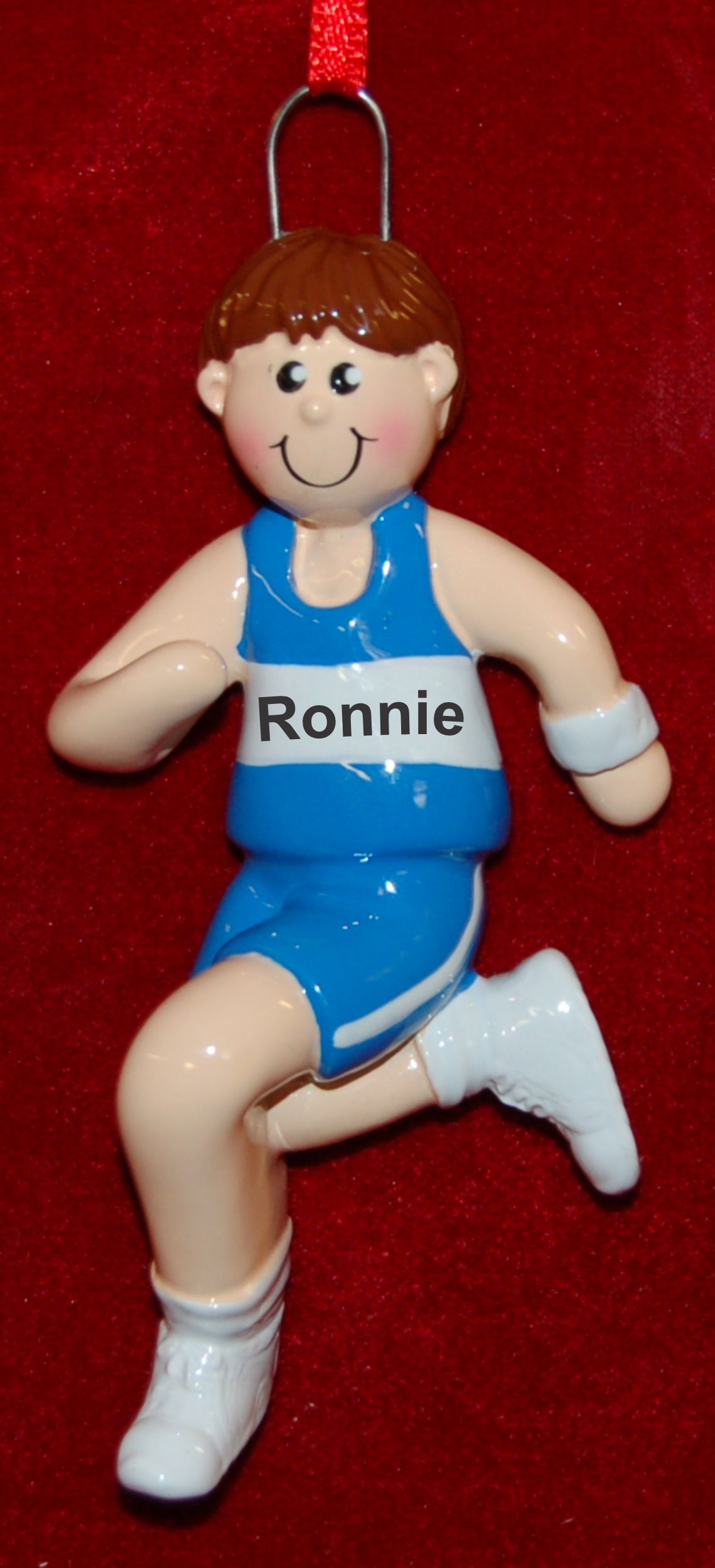 Personalized Running Christmas Ornament Male Brunette Personalized by Russell Rhodes