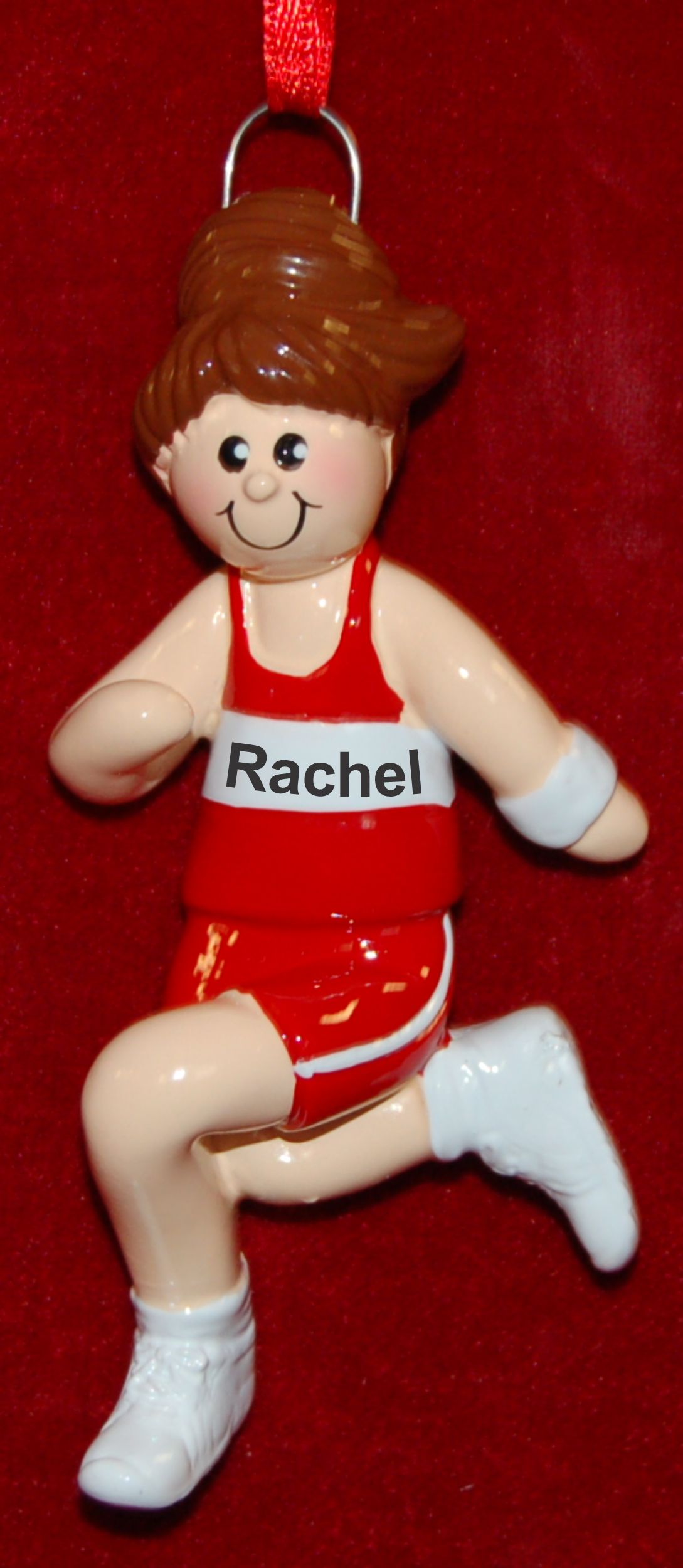 Personalized Running Christmas Ornament Female Brunette Personalized by Russell Rhodes