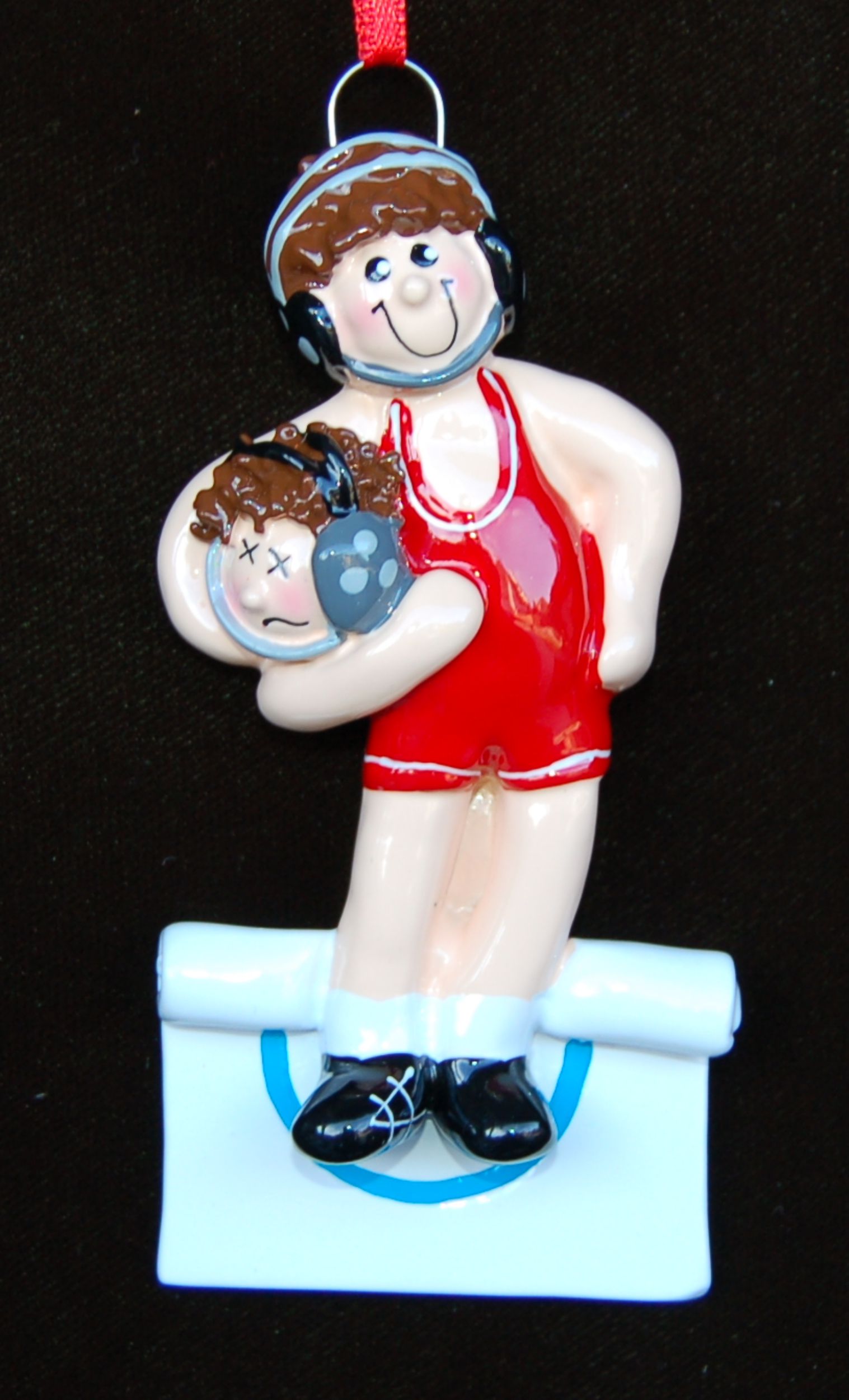 Personalized Wrestling Christmas Ornament Male Brunette Personalized by Russell Rhodes