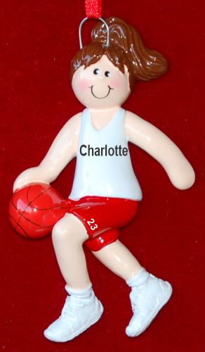 Personalized Basketball Christmas Ornament Female Brunette by Russell Rhodes