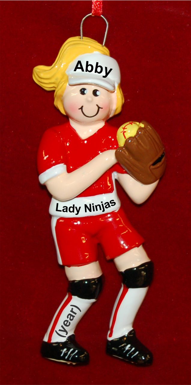 Softball Christmas Ornament Female Blond Personalized by RussellRhodes.com