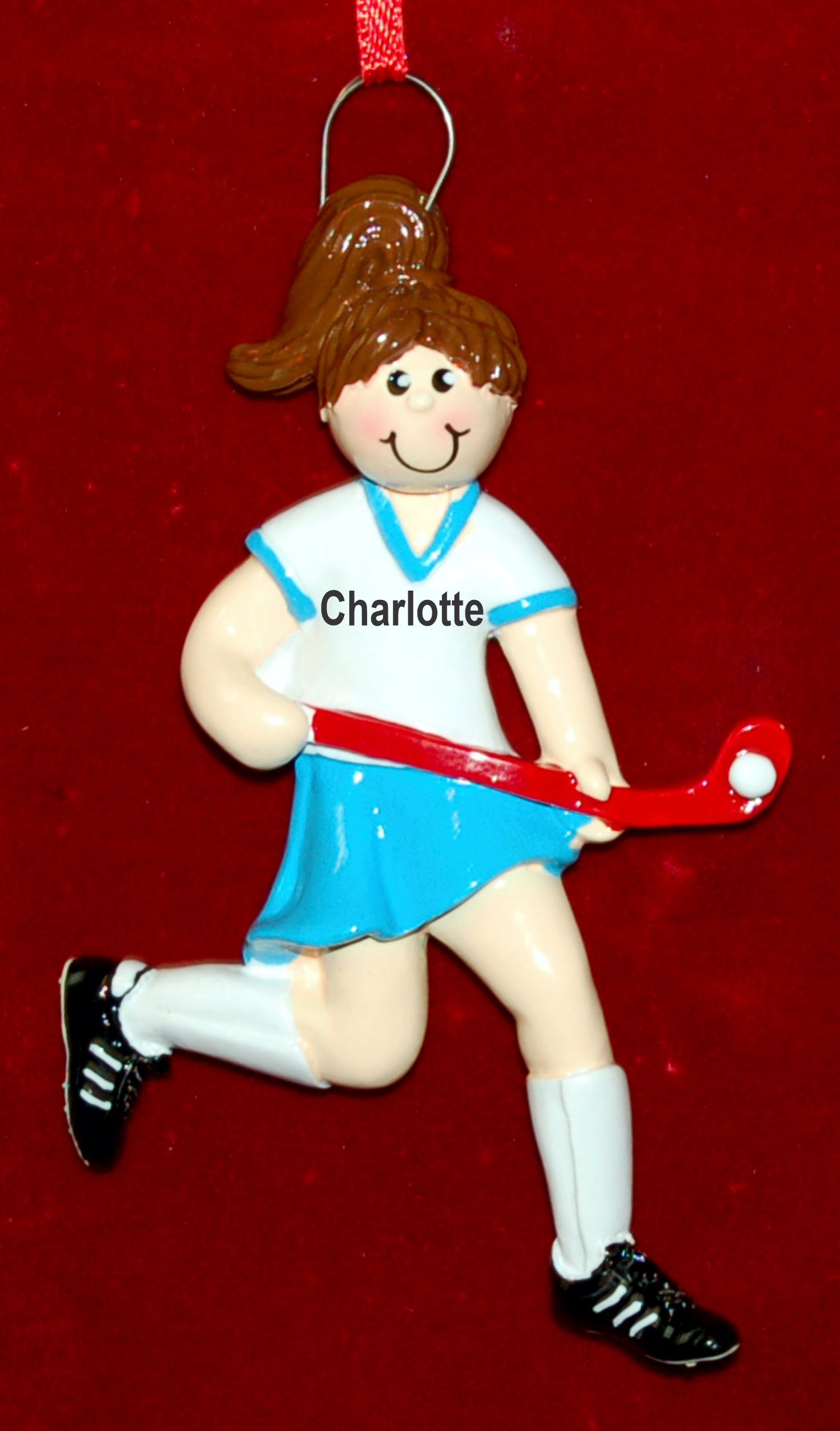 Personalized Field Hockey Christmas Ornament Female Brunette by Russell Rhodes