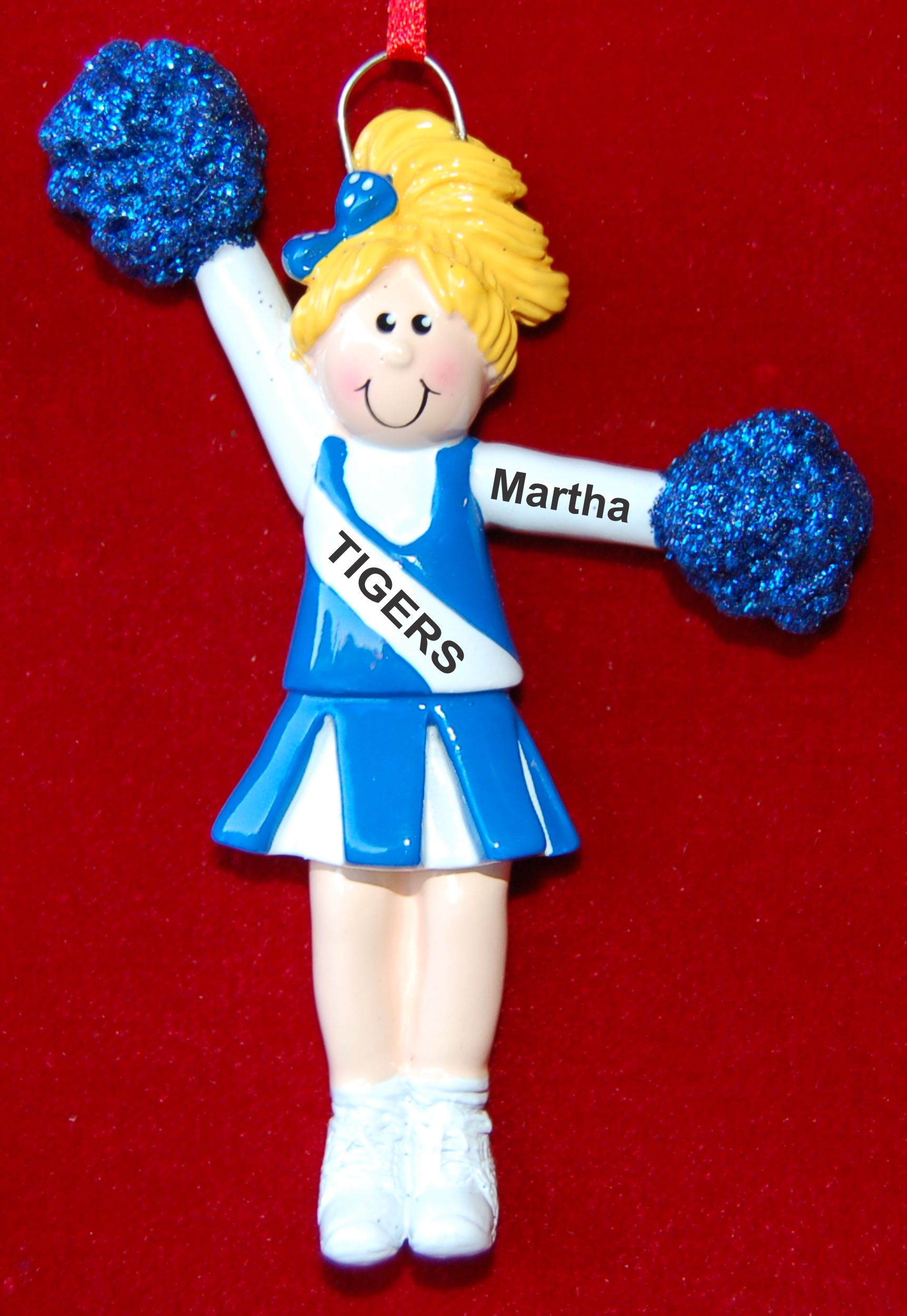 Personalized Cheerleader Christmas Ornament Female Blond Blue by Russell Rhodes
