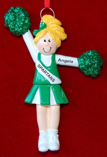 Cheerleader Christmas Ornament Female Blond Green Personalized by RussellRhodes.com