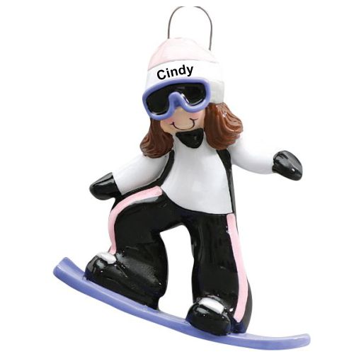 Snowboard Christmas Ornament Female Brunette Personalized by RussellRhodes.com