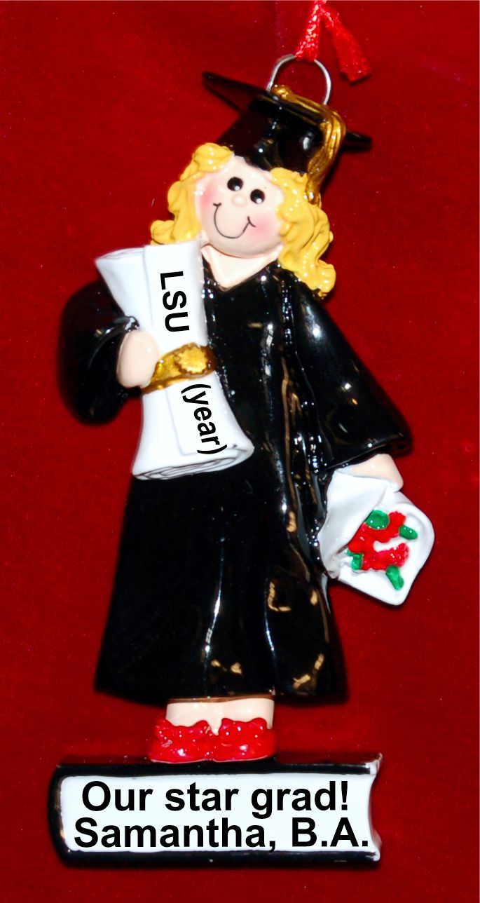 College Graduation Christmas Ornament Female Blond Personalized FREE by Russell Rhodes