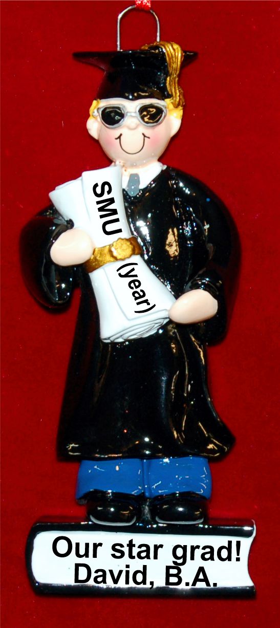 College Graduation Christmas Ornament Male Blond Personalized by RussellRhodes.com