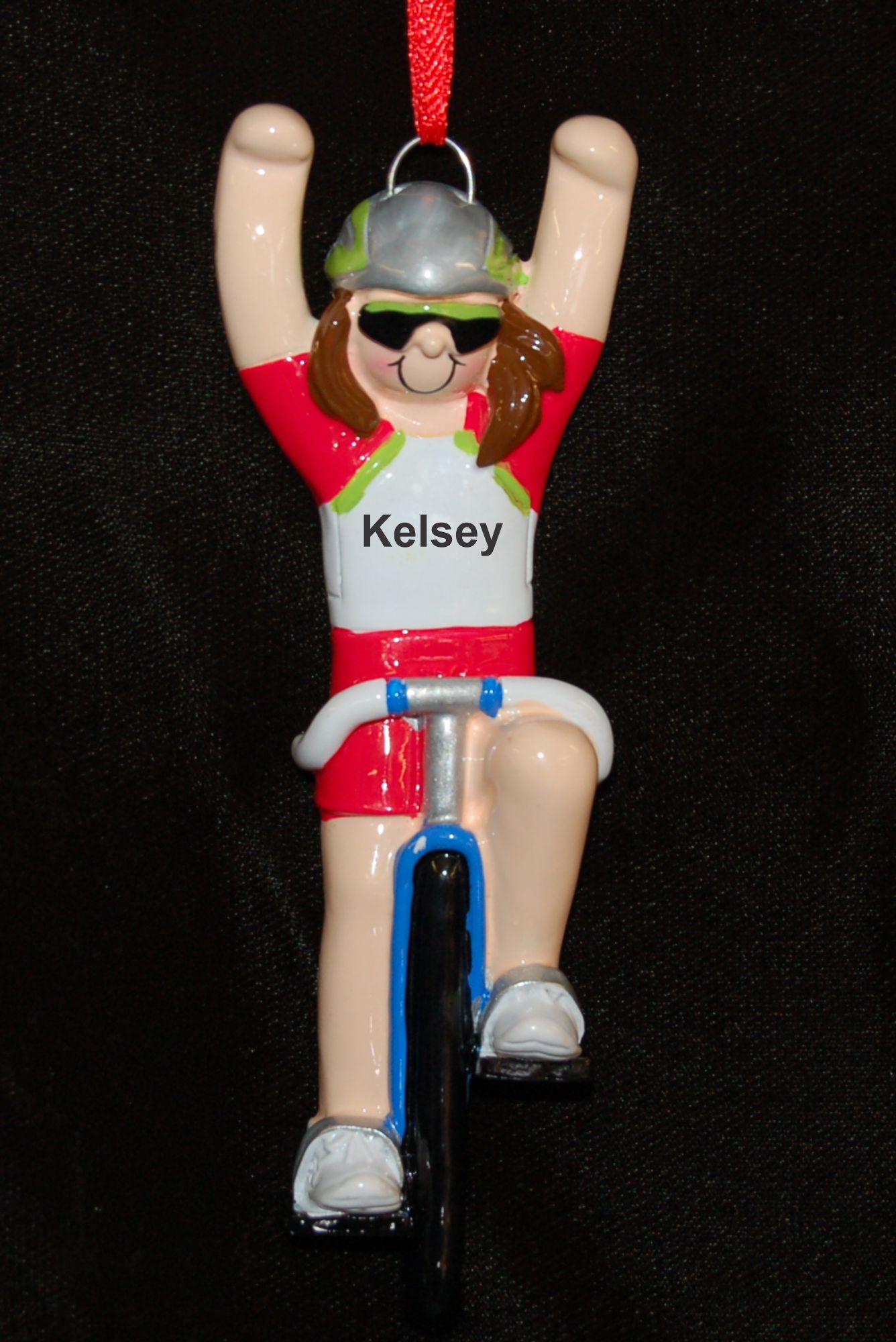 Cyclist Christmas Ornament Biking Female Personalized by RussellRhodes.com