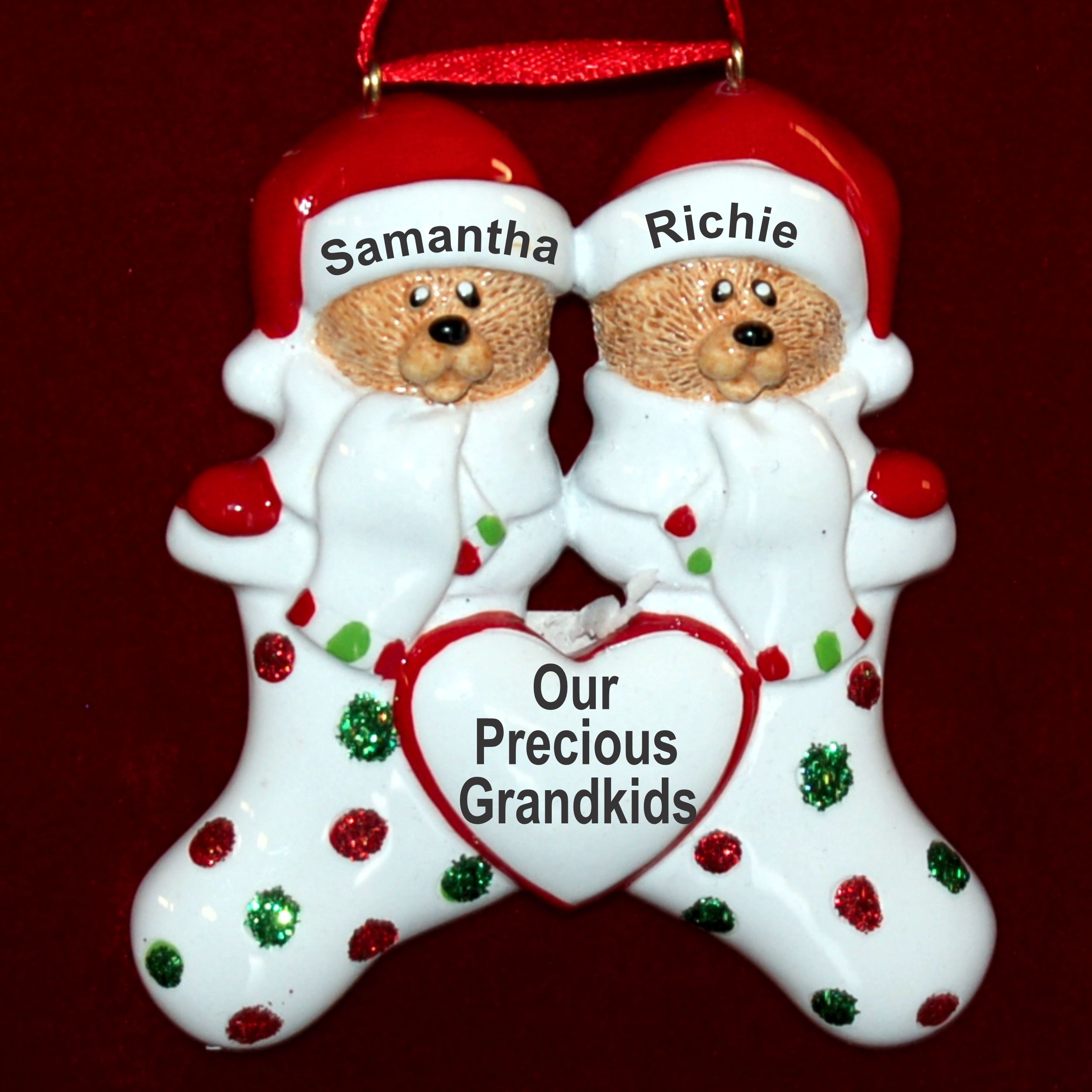 Personalized Grandparents Christmas Ornament Stocking Cute 2 Grandkids by Russell Rhodes