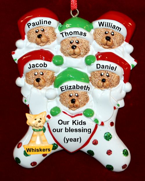 Family Christmas Ornament 6 Precious Kids with Pets Personalized by RussellRhodes.com