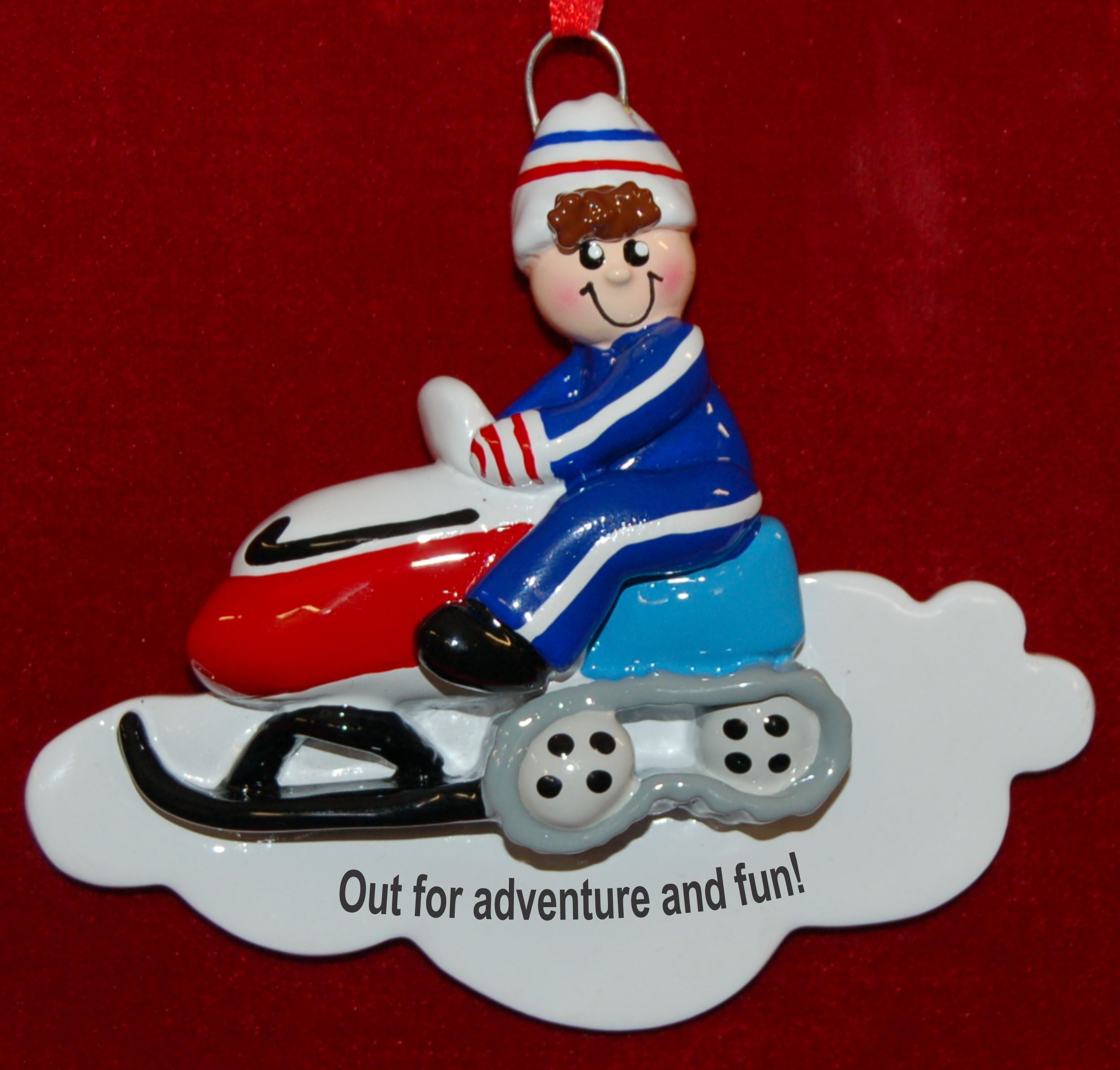 Personalized Snowmobile Christmas Ornament for Boy by Russell Rhodes