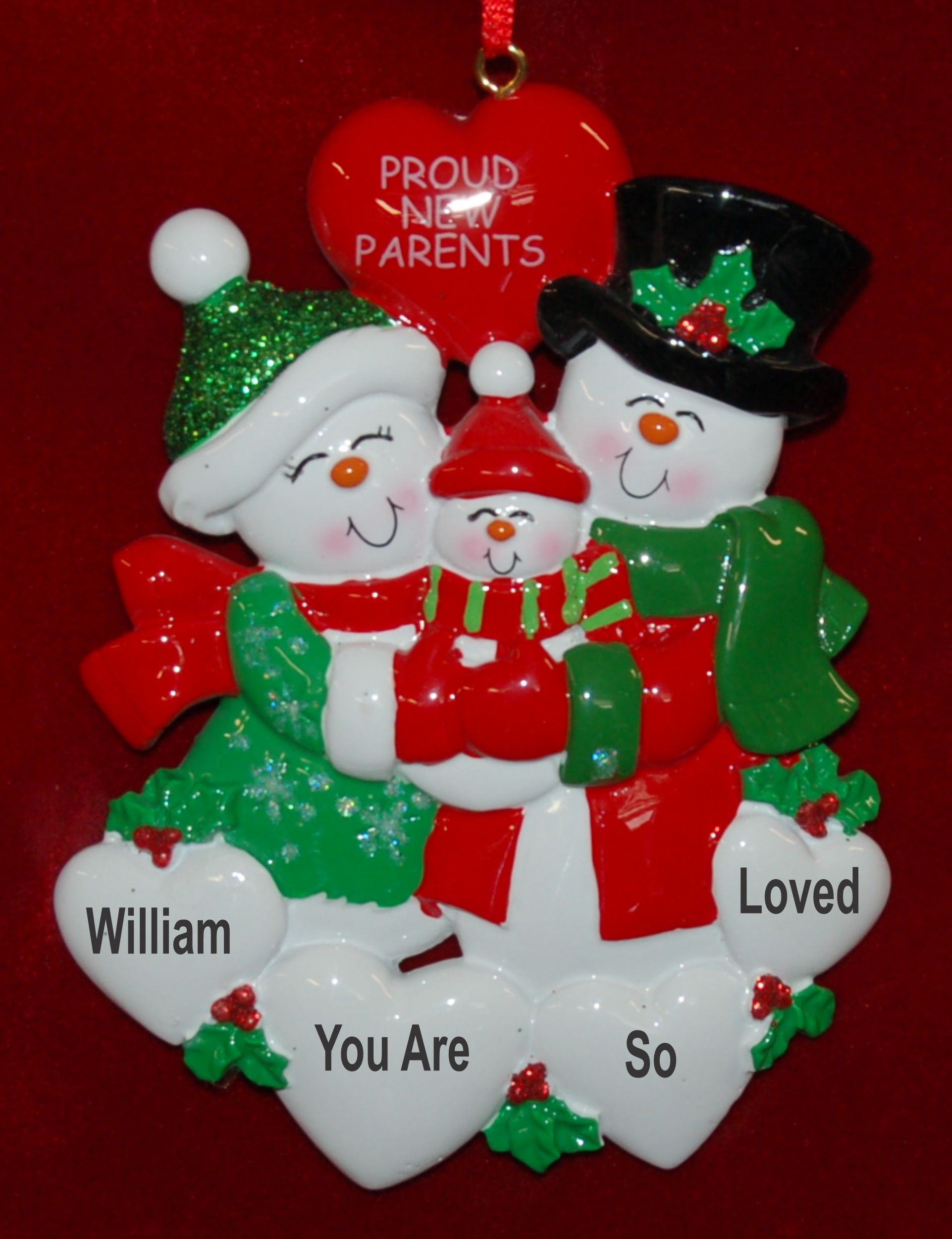 Personalized New Parents Christmas Ornament Our Family Grows by Russell Rhodes