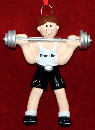 Weightlifting Christmas Ornament Brunette Male Personalized by RussellRhodes.com