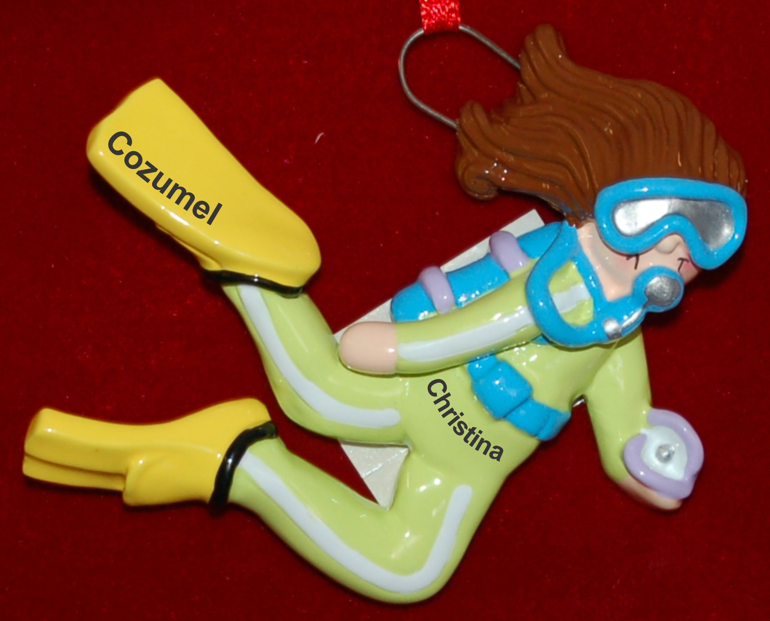Personalized Scuba Christmas Ornament Female Brown by Russell Rhodes