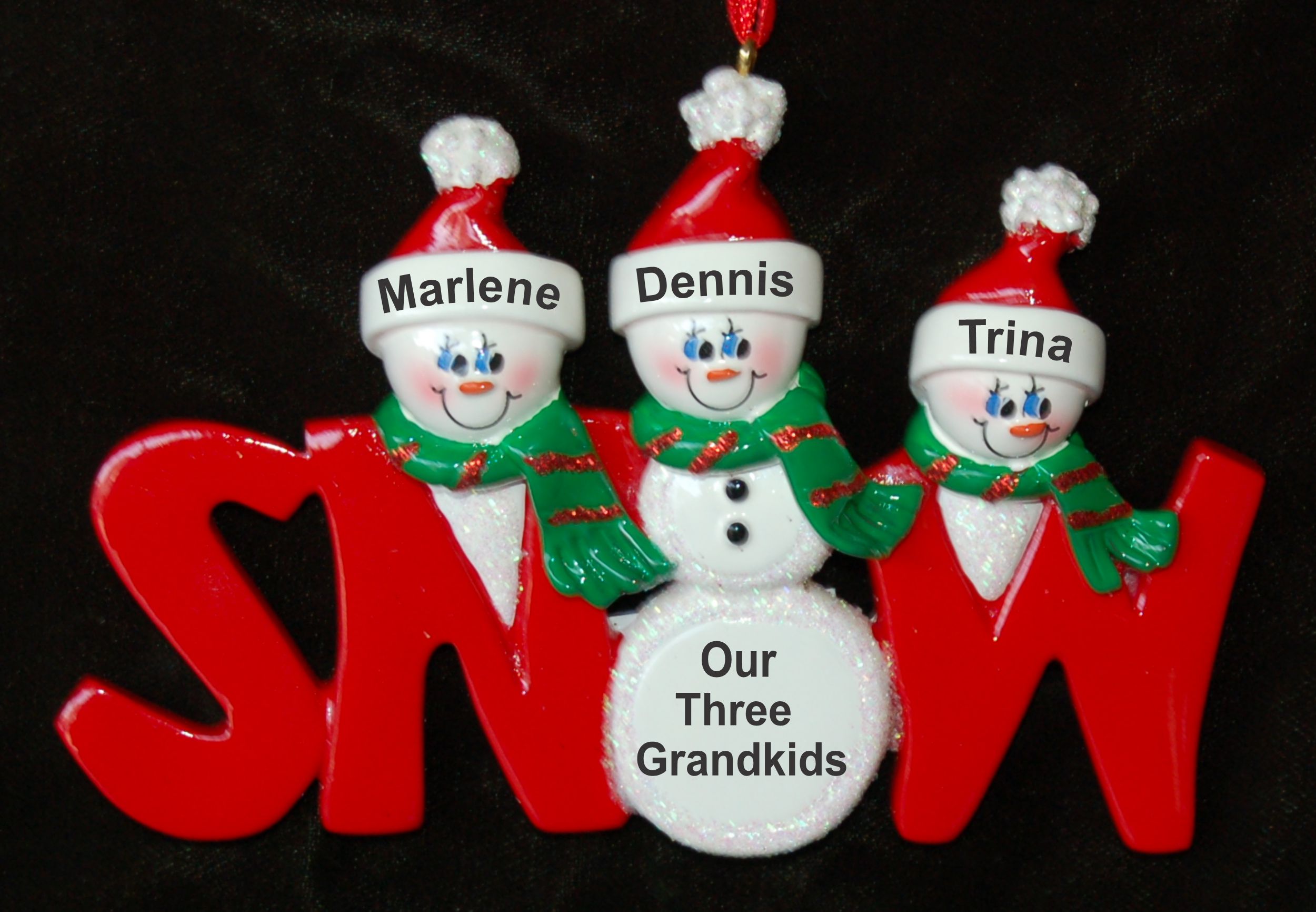 Personalized Grandparents Christmas Ornament Snow Much Fun 3 Grandkids by Russell Rhodes