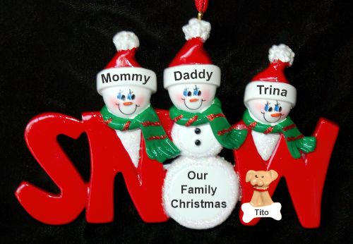 Family Christmas Ornament Fun for 3 with Pets Personalized by RussellRhodes.com