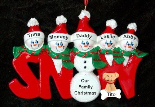 Family Christmas Ornament Fun for 5 with Pets Personalized by RussellRhodes.com