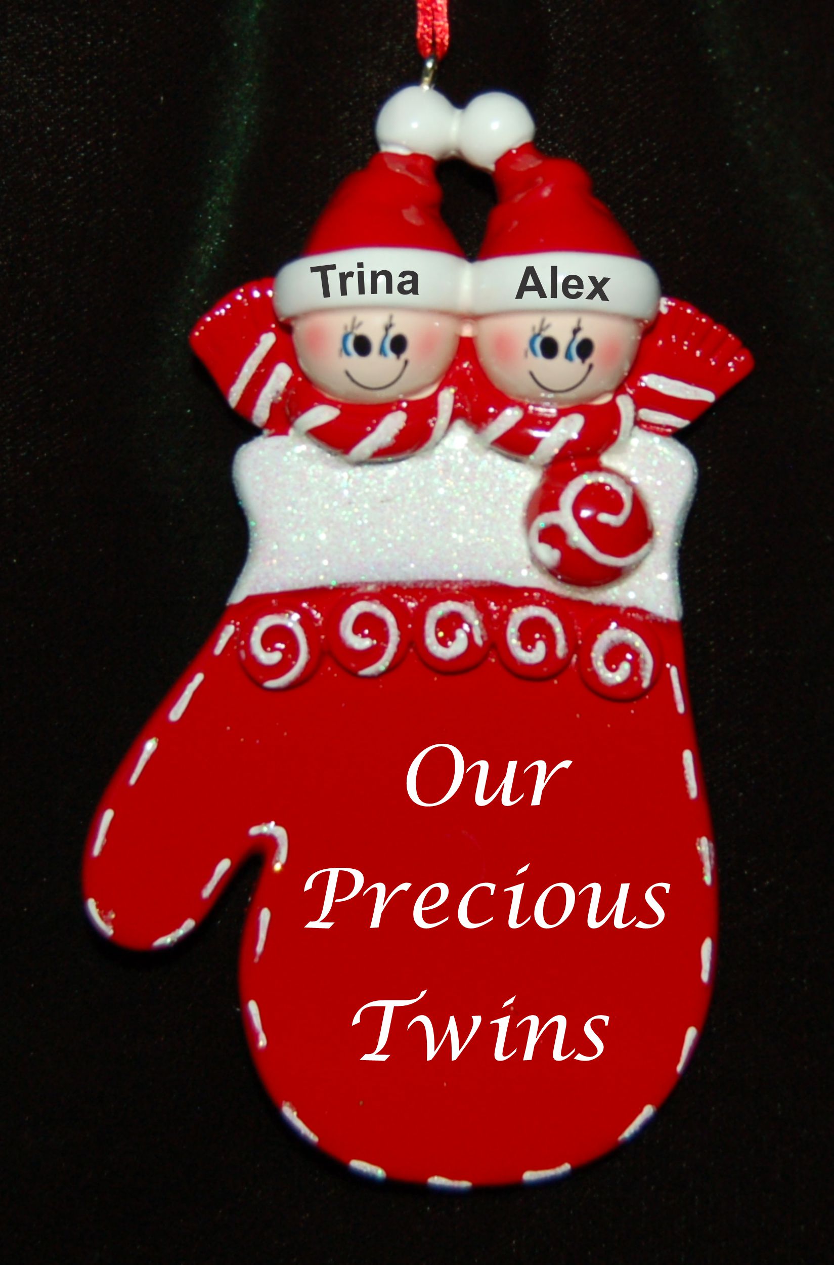 Personalized Twins Christmas Ornament Holiday Mitten by Russell Rhodes