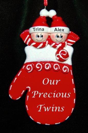 Twins Christmas Ornament Holiday Mitten Personalized by RussellRhodes.com