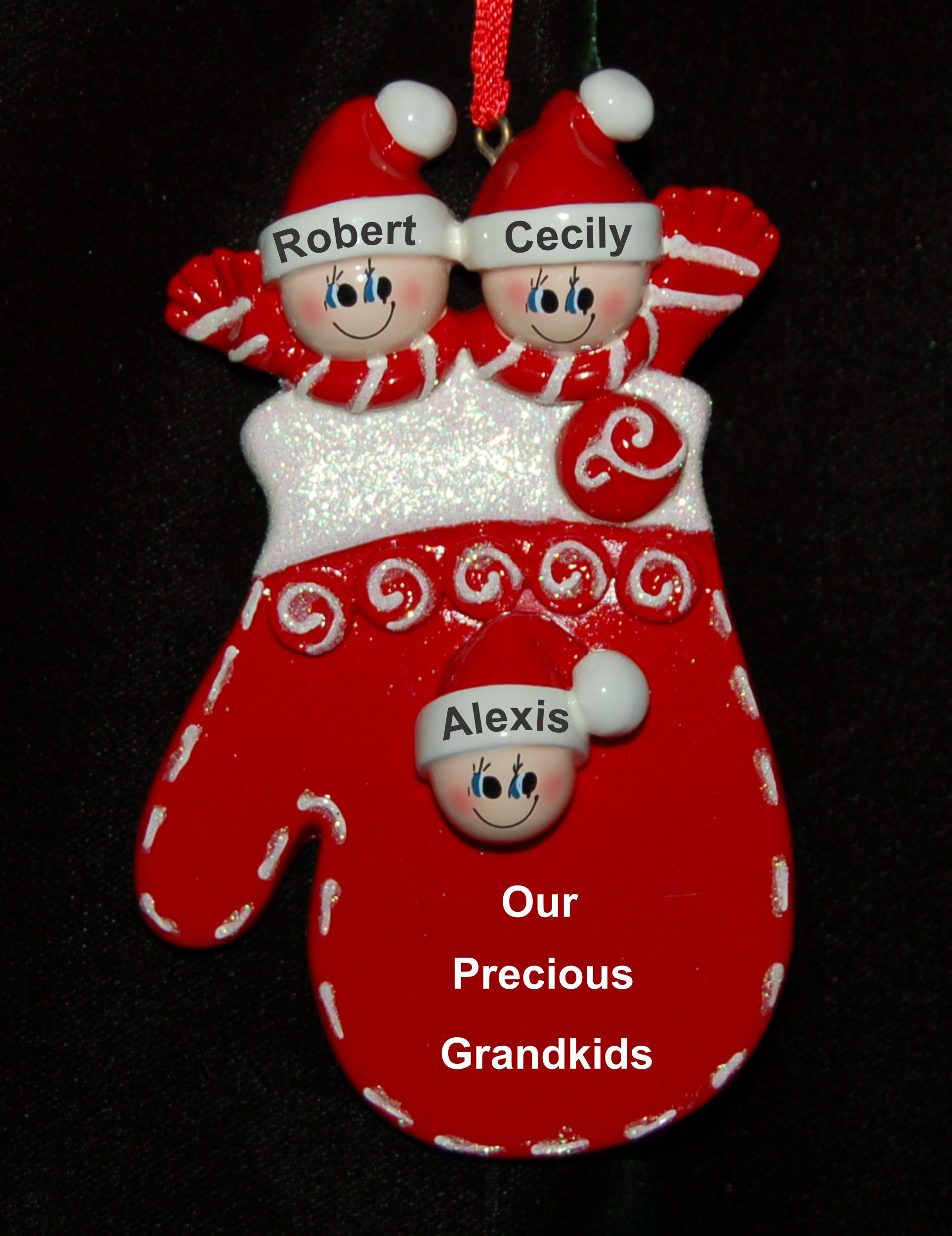 Personalized Grandparents Christmas Ornament Holiday Mitten 3 Grandkids by Russell Rhodes