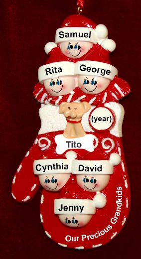 Grandparents Christmas Ornament Mittens 6 Grandkids with Pets Personalized by RussellRhodes.com