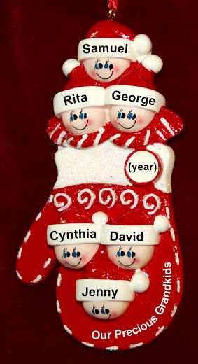Grandparents Christmas Ornament Holiday Mitten 6 Grandkids Personalized by RussellRhodes.com