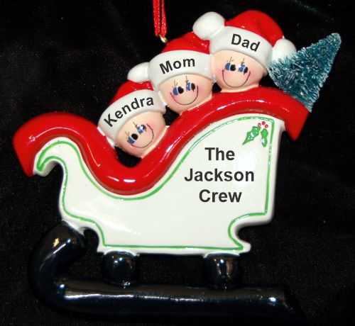 Personalized Family Christmas Ornament Sleigh for 3 by Russell Rhodes