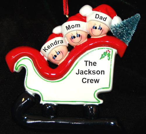 Personalized Family Christmas Ornament Sleigh for 3 Personalized by RussellRhodes.com