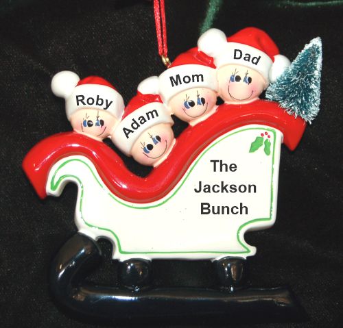 Personalized Family Christmas Ornament Sleigh for 4 Personalized by RussellRhodes.com
