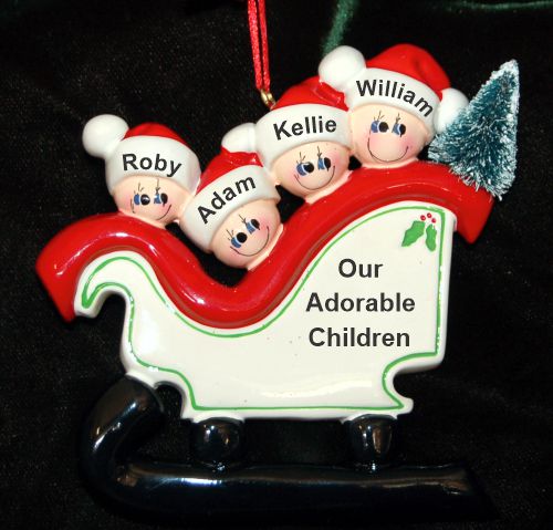 Personalized Family Christmas Ornament Sleigh Just the Kids 4 by Russell Rhodes