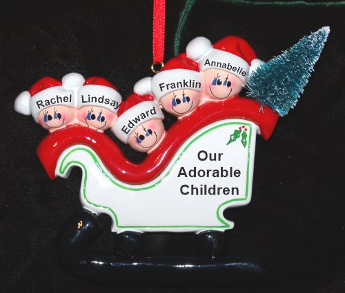 Personalized Family Christmas Ornament Sleigh Just the Kids 5 Personalized by RussellRhodes.com