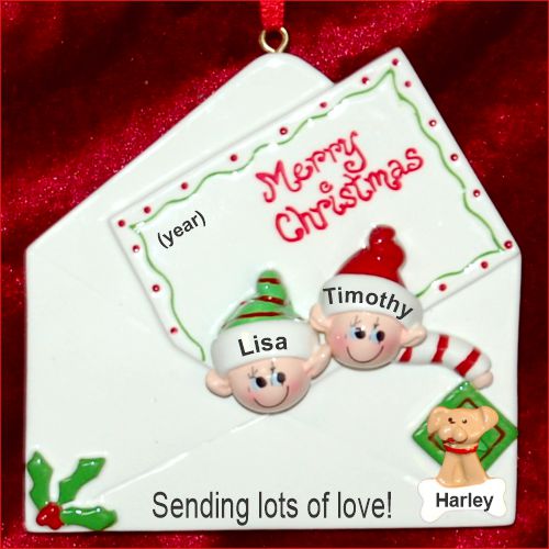 Seasons Greetings Couple Christmas Ornament with Pets Personalized by RussellRhodes.com