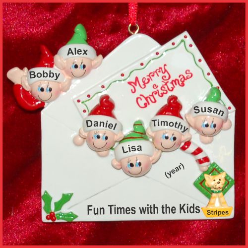 Seasons Greetings Family Christmas Ornament Just the 6 Kids with Pets Personalized by RussellRhodes.com